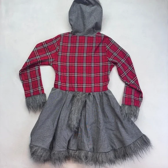Spirit Wolf Plaid Hooded Dress Costume‎ Faux Fur Trim Faux Fur Trim Size Large - Picture 3 of 9